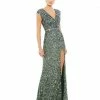 Mac Duggal Shop For Cap Sleeve Sequined High Slit Gown