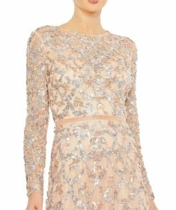 Mac Duggal Embellished Illusion High Neck Long Sleeve A Line Gown Shop For