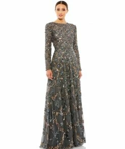 Mac Duggal Embellished Illusion High Neck Long Sleeve A Line Gown Shop For