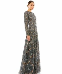 Mac Duggal Embellished Illusion High Neck Long Sleeve A Line Gown Shop For