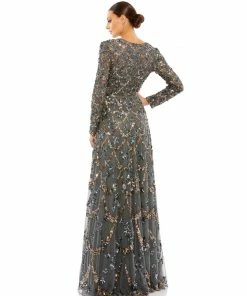 Mac Duggal Embellished Illusion High Neck Long Sleeve A Line Gown Shop For
