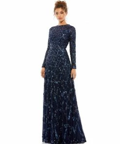 Mac Duggal Embellished Illusion High Neck Long Sleeve A Line Gown Shop For