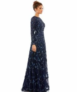 Mac Duggal Embellished Illusion High Neck Long Sleeve A Line Gown Shop For