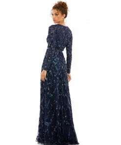 Mac Duggal Embellished Illusion High Neck Long Sleeve A Line Gown Shop For