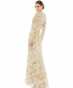 Mac Duggal Long Sleeve Floral Embellished Gown Shop For
