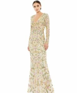 Mac Duggal Long Sleeve Floral Embellished Gown Shop For