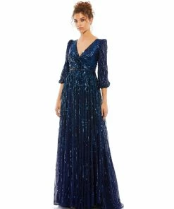 Mac Duggal Sequined Elbow Sleeve Surplice Gown Shop For