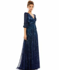 Mac Duggal Sequined Elbow Sleeve Surplice Gown Shop For