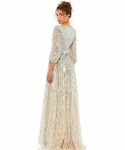 Mac Duggal Sequined Elbow Sleeve Surplice Gown Shop For