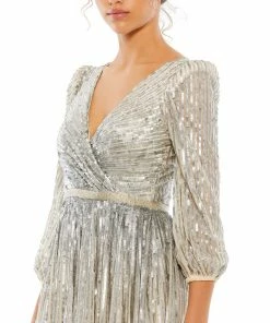 Mac Duggal Sequined Elbow Sleeve Surplice Gown Shop For