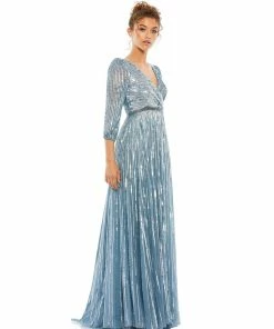 Mac Duggal Sequined Elbow Sleeve Surplice Gown Shop For