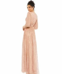 Mac Duggal Sequined Elbow Sleeve Surplice Gown Shop For