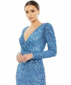 Mac Duggal Shop For Puff Shoulder Sequined Surplice Gown