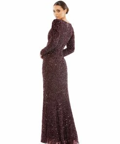 Mac Duggal Shop For Puff Shoulder Sequined Surplice Gown