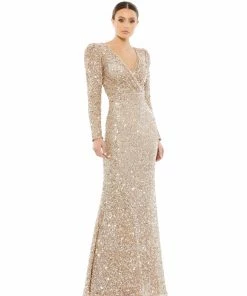 Mac Duggal Shop For Puff Shoulder Sequined Surplice Gown