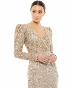 Mac Duggal Shop For Puff Shoulder Sequined Surplice Gown
