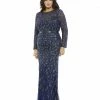 Mac Duggal Embellished Illusion Sleeve Column Gown (Plus)