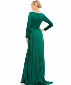 Ieena For Mac Duggal Long Sleeve Ruched Waist A-Line Gown Shop For