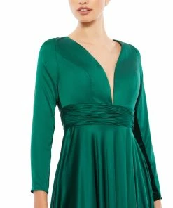 Ieena For Mac Duggal Long Sleeve Ruched Waist A-Line Gown Shop For