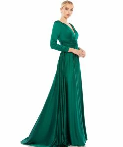 Ieena For Mac Duggal Long Sleeve Ruched Waist A-Line Gown Shop For