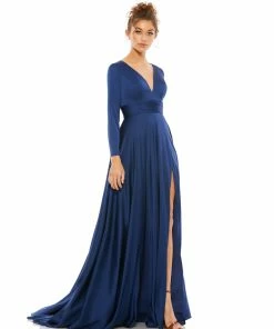 Ieena For Mac Duggal Long Sleeve Ruched Waist A-Line Gown Shop For