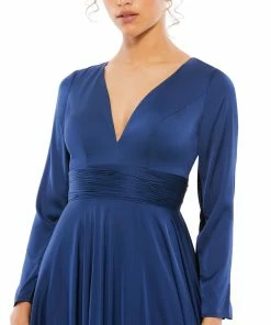 Ieena For Mac Duggal Long Sleeve Ruched Waist A-Line Gown Shop For