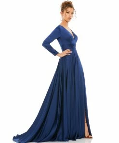 Ieena For Mac Duggal Long Sleeve Ruched Waist A-Line Gown Shop For