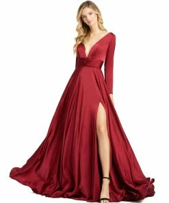 Ieena For Mac Duggal Long Sleeve Ruched Waist A-Line Gown Shop For