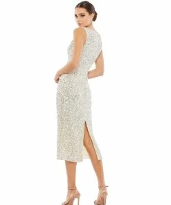 Mac Duggal Sleeveless Sequined Midi Sheath Dress