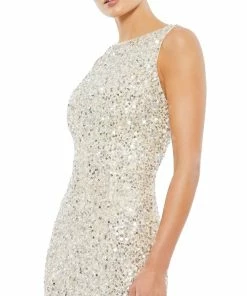 Mac Duggal Sleeveless Sequined Midi Sheath Dress