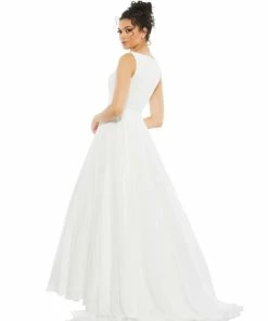 Ieena For Mac Duggal White Layered Tulle Chiffon Ball Gown