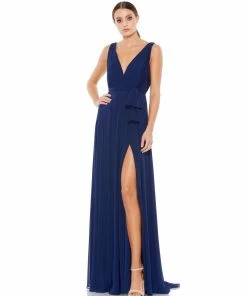 Ieena For Mac Duggal Sleeveless V-Neck Chiffon Gown