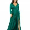 Mac Duggal Classic Satin Long Sleeve Evening Gown (Plus)