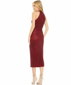 Mac Duggal Beaded High Neck Halter Midi Cocktail Dress Shop For