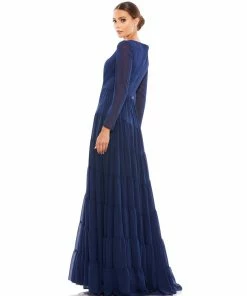 Ieena For Mac Duggal Long Sleeve Ruffle Tiered Evening Gown Shop For