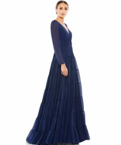 Ieena For Mac Duggal Long Sleeve Ruffle Tiered Evening Gown Shop For