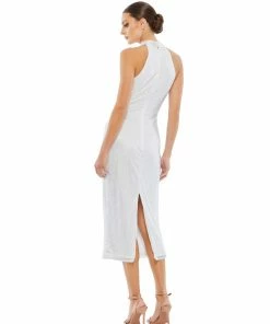 Mac Duggal Beaded High Neck Halter Midi Cocktail Dress Shop For