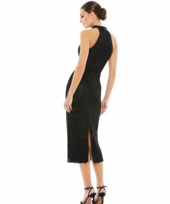 Mac Duggal Beaded High Neck Halter Midi Cocktail Dress Shop For