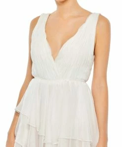 Ieena For Mac Duggal Shop For Plunge Neck Ruffled Hi-Low Chiffon Gown