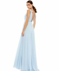 Ieena For Mac Duggal Pleated Chiffon Sleeveless V-Neck Gown