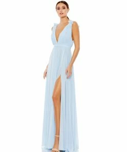 Ieena For Mac Duggal Pleated Chiffon Sleeveless V-Neck Gown