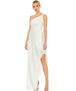 Ieena For Mac Duggal Shop For One Shoulder Hi-Low Draped Charmeuse Dress