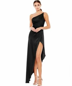 Ieena For Mac Duggal Shop For One Shoulder Hi-Low Draped Charmeuse Dress