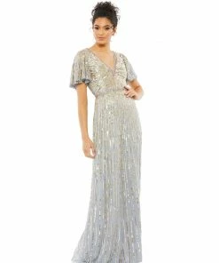 Mac Duggal Embellished V Neck Butterfly Sleeve Column Gown Shop For