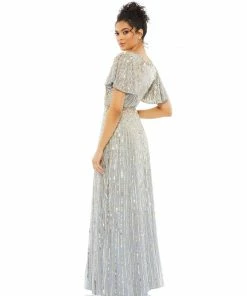 Mac Duggal Embellished V Neck Butterfly Sleeve Column Gown Shop For