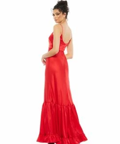 Ieena For Mac Duggal Scoop Neck Satin Gown