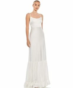 Ieena For Mac Duggal Scoop Neck Satin Gown