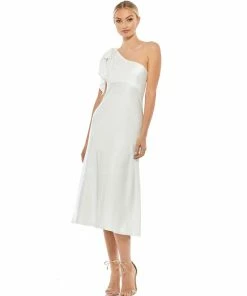 Ieena For Mac Duggal Satin One Shoulder Midi Dress