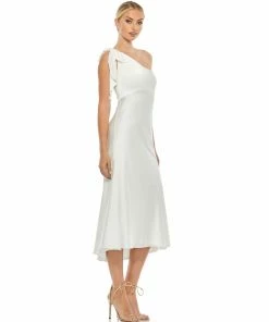 Ieena For Mac Duggal Satin One Shoulder Midi Dress