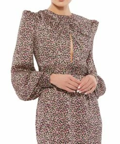 Ieena For Mac Duggal Floral Print Keyhole Long Sleeve Mini Dress